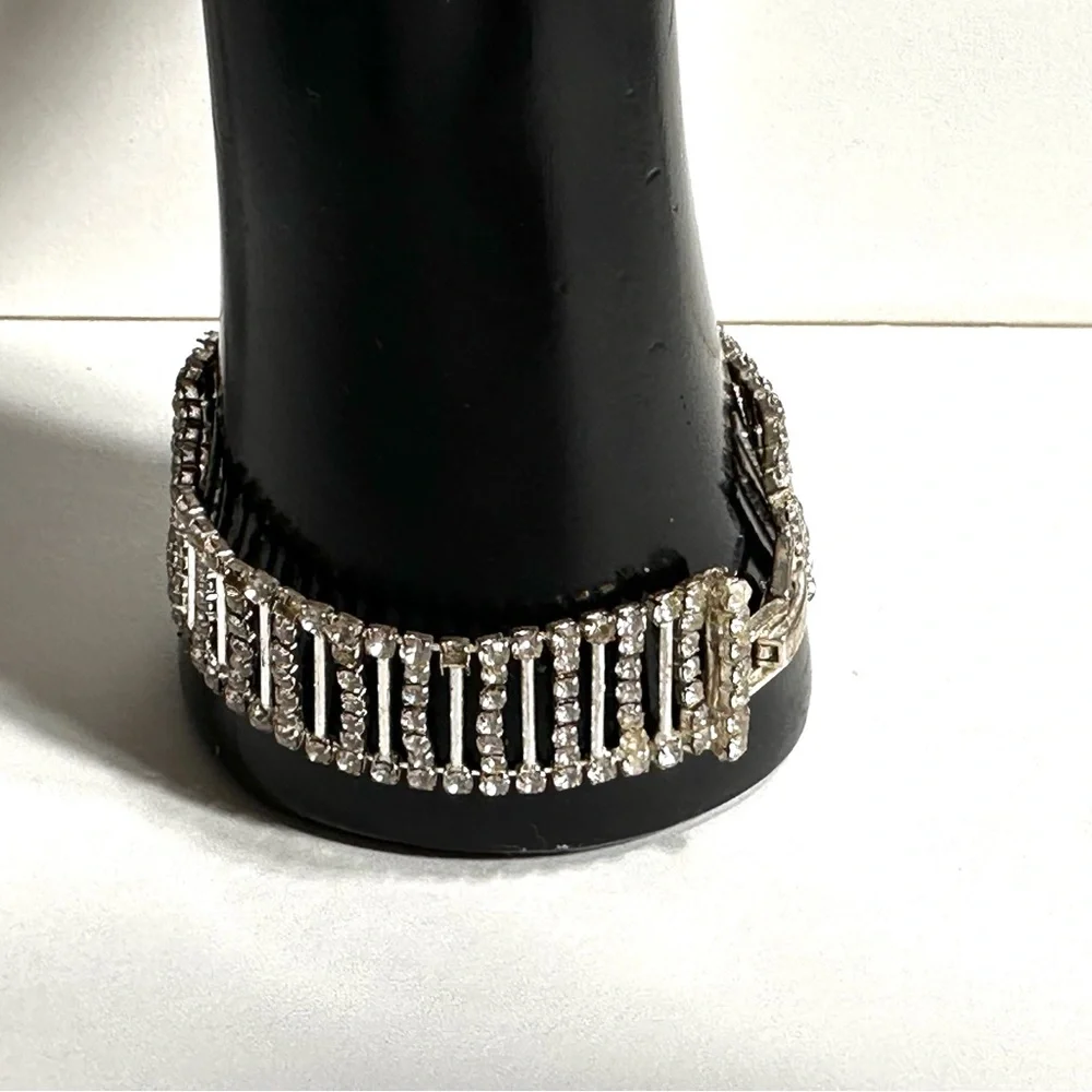 Vintage Rhinestone Bracelet Art Deco Flapper Ladder Style Flaw Shabby Chic